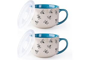 Large 32oz Ceramic Soup Mugs with Handles and Lids, Microwave Safe