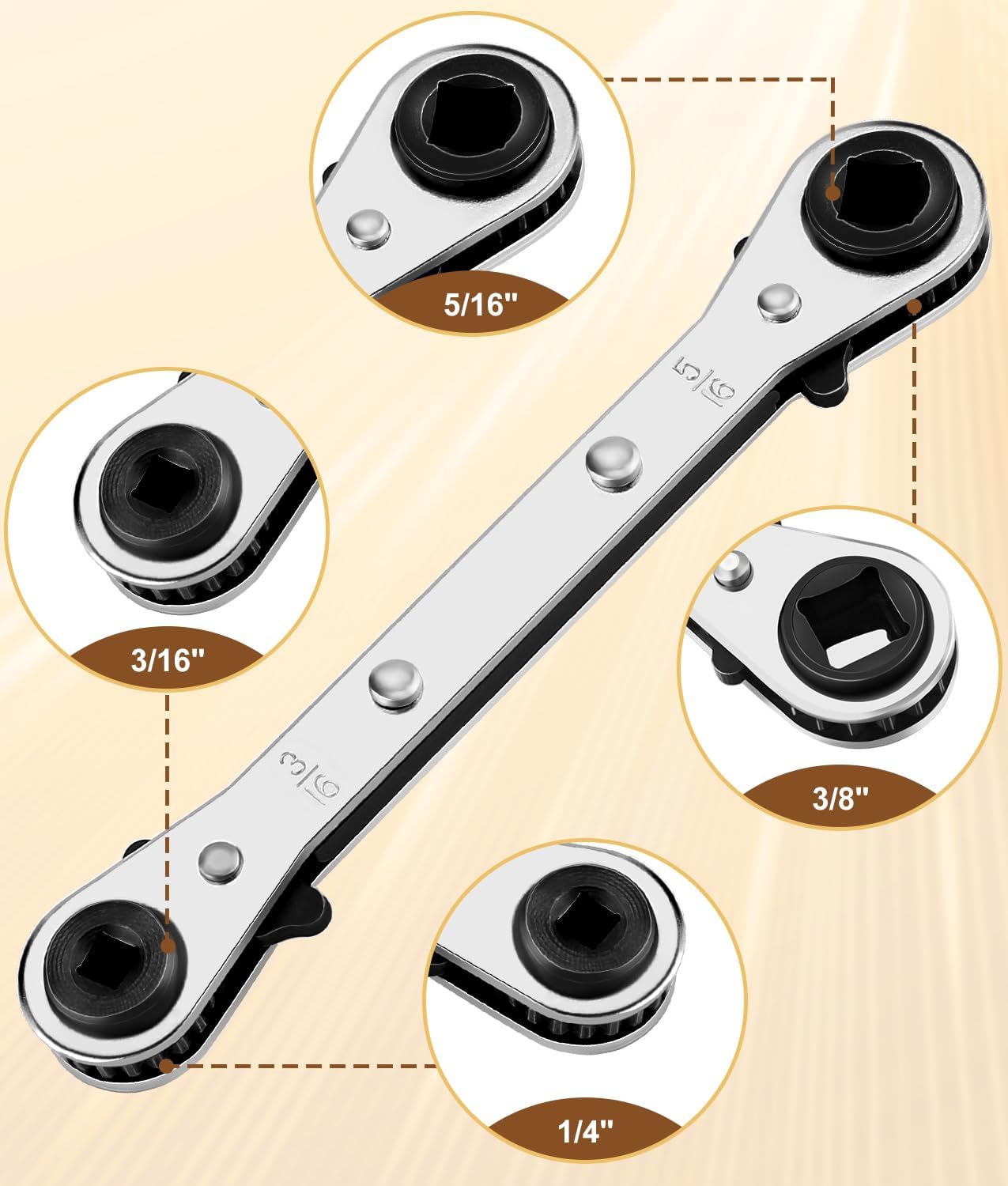 WADEO Hvac Service Wrench, 3/8” to 1/4”, 5/16'' x 1/4'' Refrigeration Service Wrench with Hex Bit Adapter for Air Conditioning, Refrigeration Equipment Repair