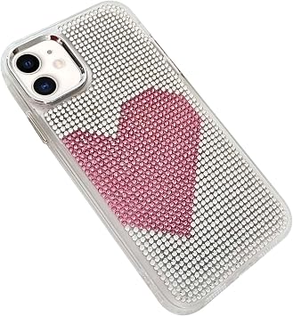 Rhinestone Case for iPhone 11-3D Glitter Sparkle Bling Case Luxury Shiny Cute Aesthetic Heart Gems Charms Rhinestone Diamond TPU Bumper Case for Women Girls with iPhone 11 6.1 Inch
