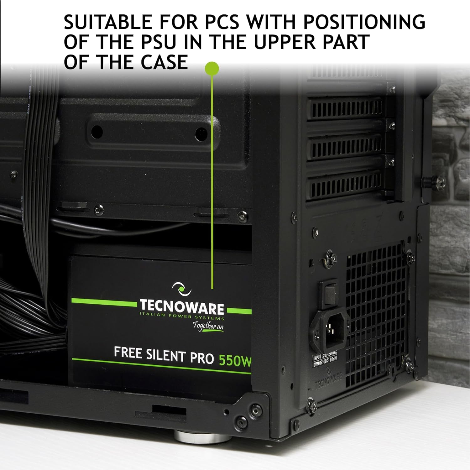 Tecnoware Alimentation Free Silent Pro 550 pour PC Avancés avec Carte Graphique NVIDIA GeForce GTX - RTX, Ventilateur Silencieux, connecteurs PCI-E, CPU 4+4, SATA, Molex.
