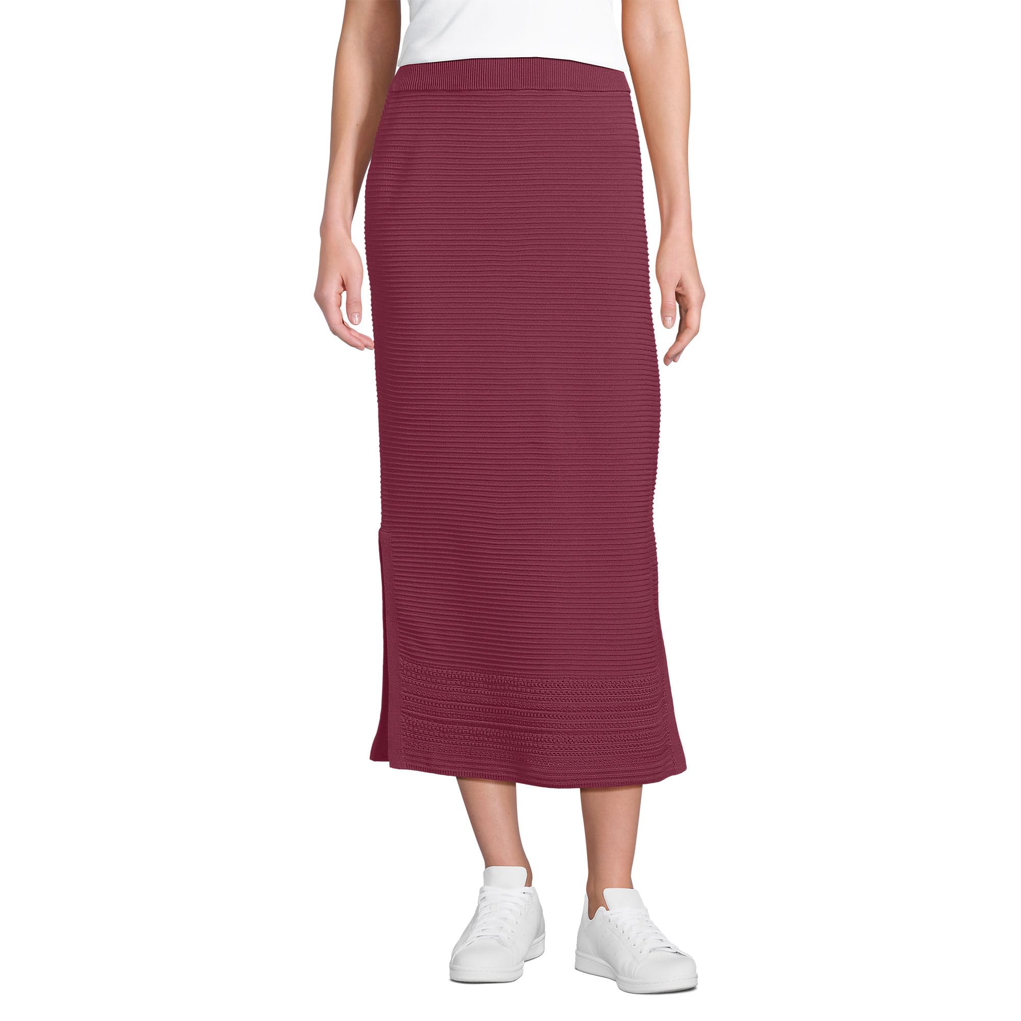 Lands End Womens Cotton Pointelle Sweater Maxi Skirt - Set Bottom
