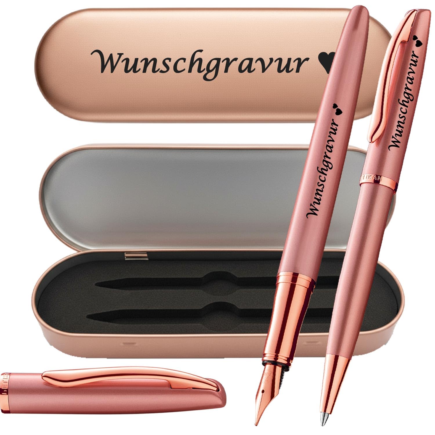 Pelikan Füller & Kugelschreiber Jazz® Noble Elegance im Set mit Wunschgravur | inkl. Geschenkeuti | Emoji Gravur | Pink Rose Schreibset mit Gravur PS204