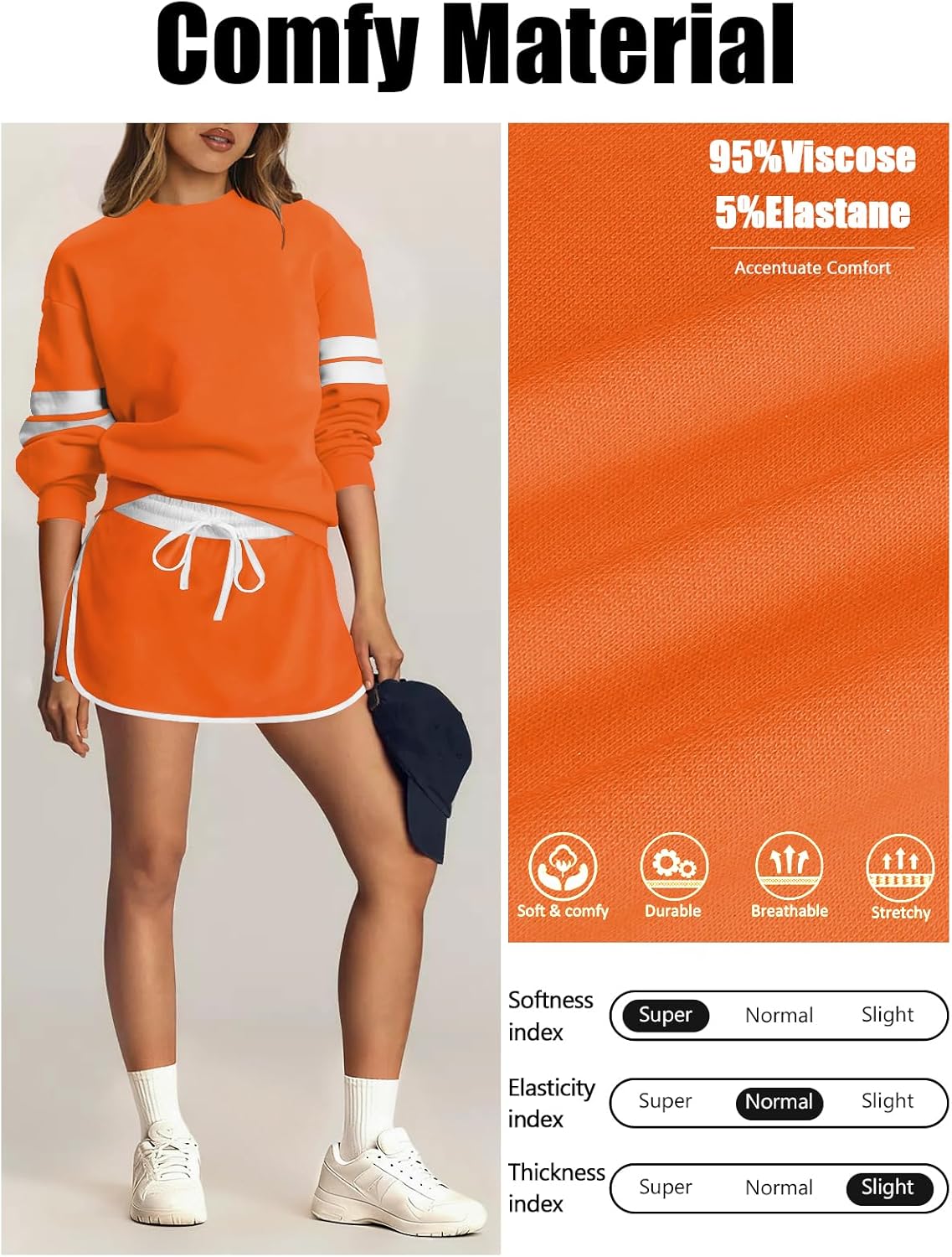 Women's Striped Sweatsuits 2 Piece Set Crewneck Sweatshirt Skort Sets Fall Athletic Tennis Golf Matching Outfits - Image 4