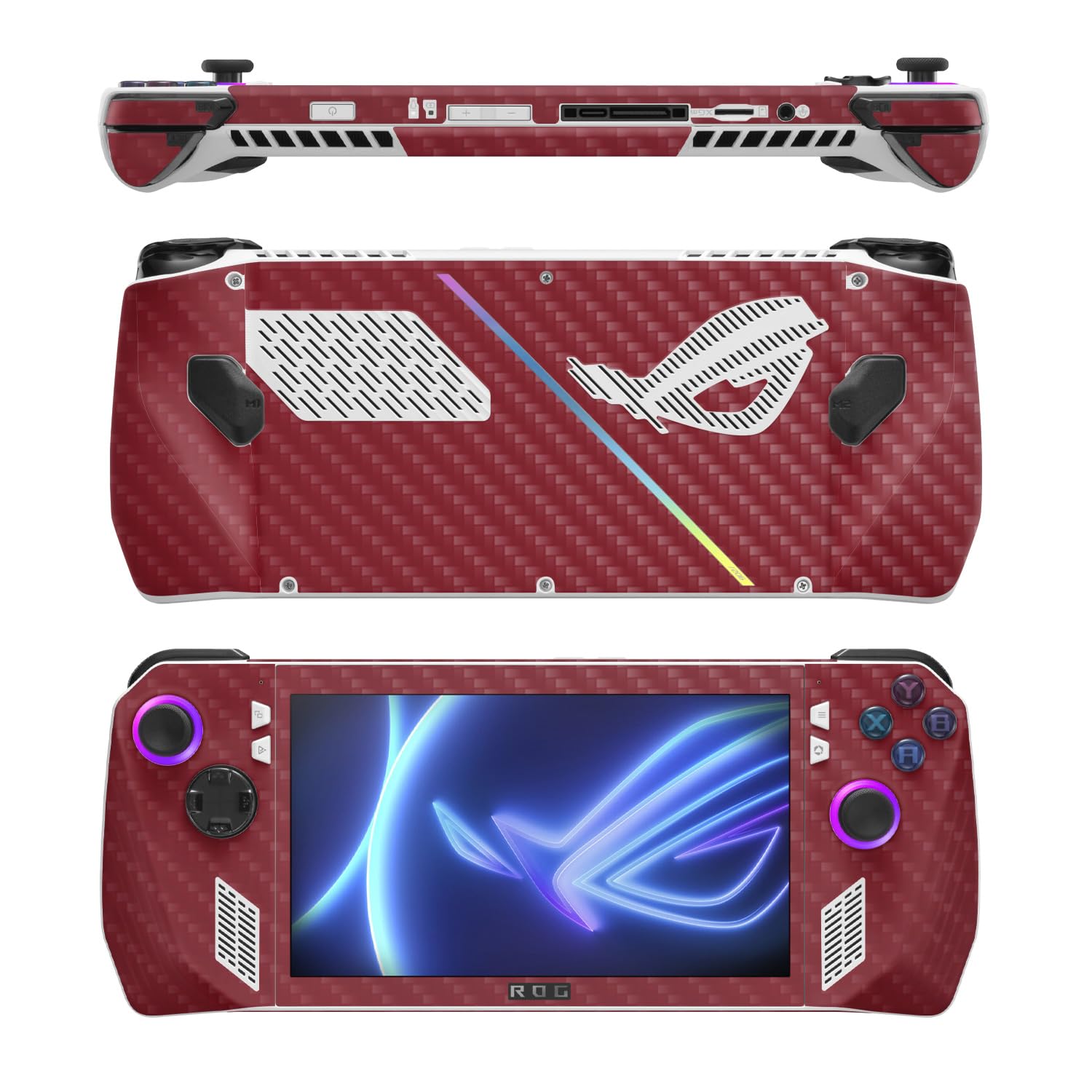 MightySkins Carbon Fiber Skin Compatible with Asus ROG Ally - Solid Burgundy | Protective, Durable Textured Carbon Fiber Finish | Easy to Apply