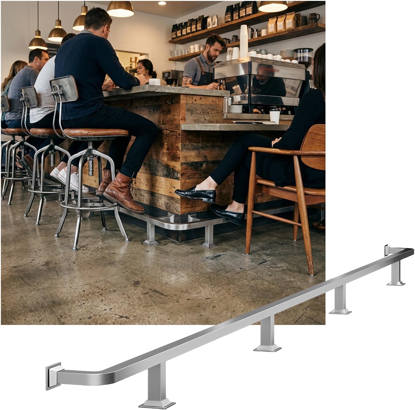 Epano Silver Lxxw Bar Foot Rail Bar Foot Rail, Stainless Steel Water-Resistant Bars Feet Rails For Restaurant Kitchen Cafe Library(,3.5M/11.48Ft)