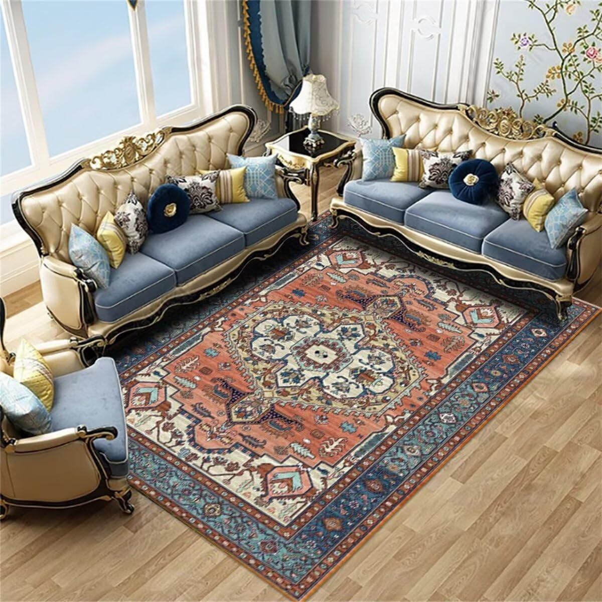 Tapis de salon rectangulaire 80x120 cm style classique lavable pour deco de chambre