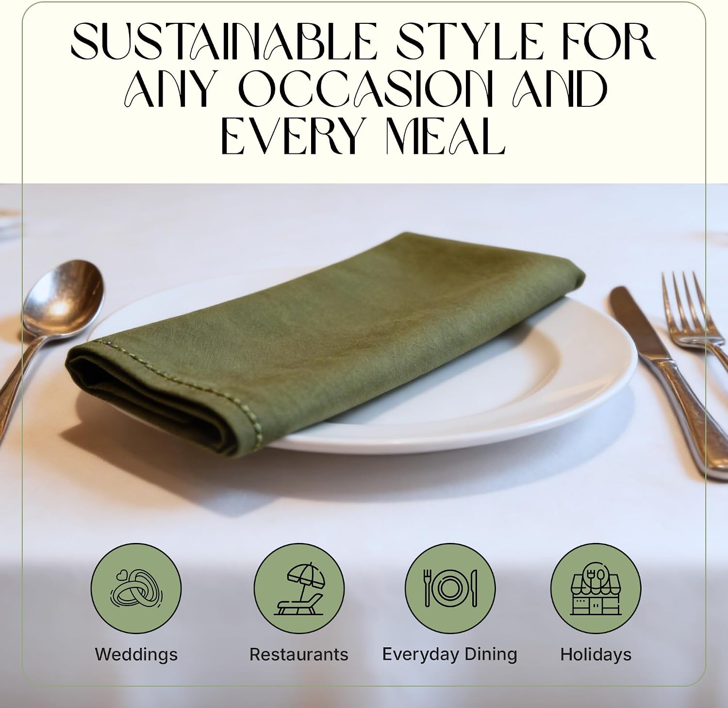 Cloth Napkins Set of 12, 100% Cotton Dinner Napkins for Thanksgiving, Christmas & Fall Entertaining, Washable Reusable Table Linens for Wedding & Everyday Use, 18 x 18 Inch, Moss Green