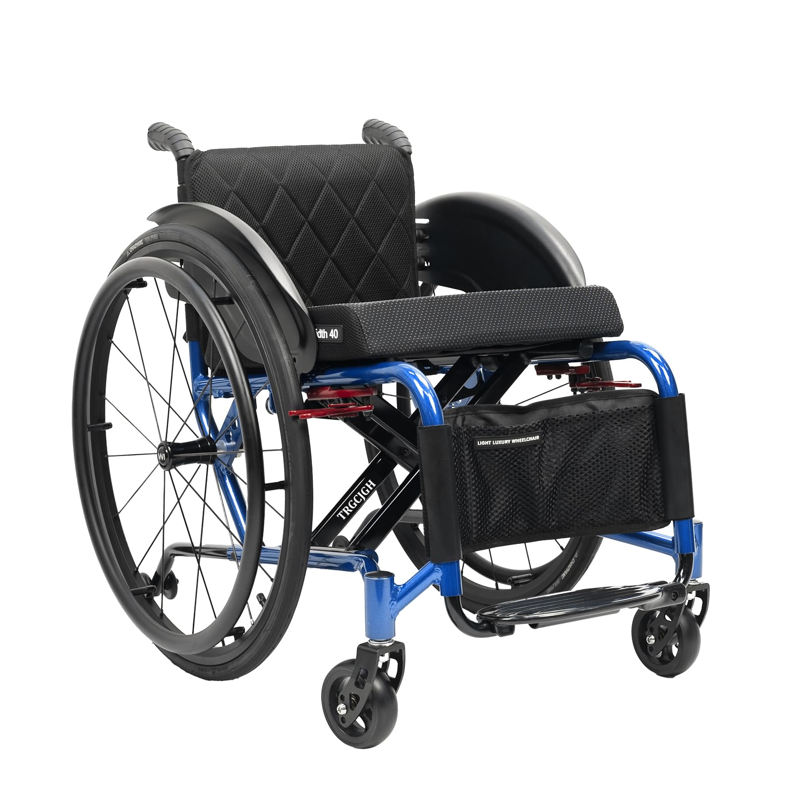 Carrozzina Pieghevole in Alluminio,Sedia a Rotelle Leggera,Manuale, Poggiapiedi Pieghevole,Cintura di Sicurezza, per disabil(38cm/14.9in Seat,Blue)