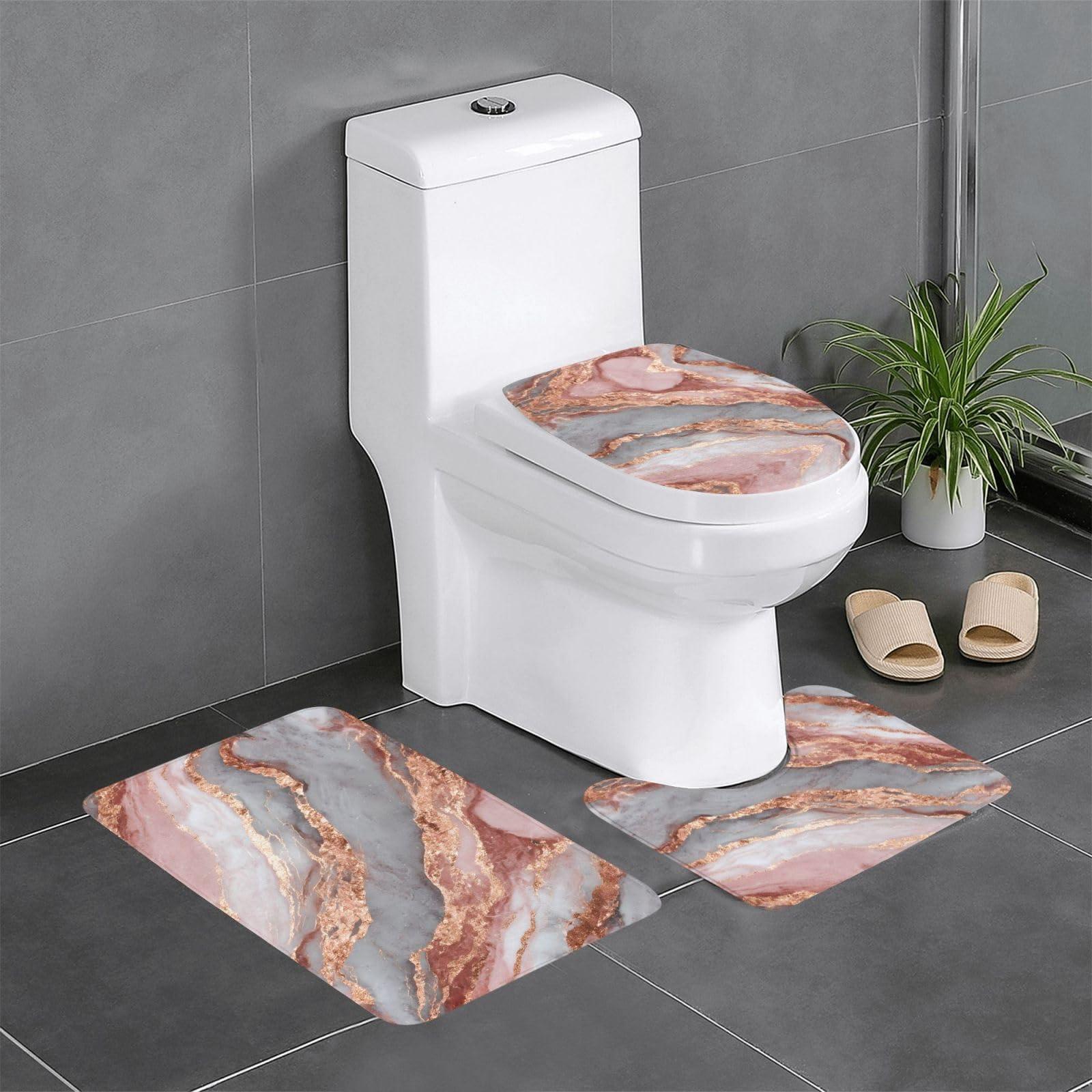 Tapis de salle de bain effet marbre HJFCZH ensemble de luxe pour meuble-lavabo et WC