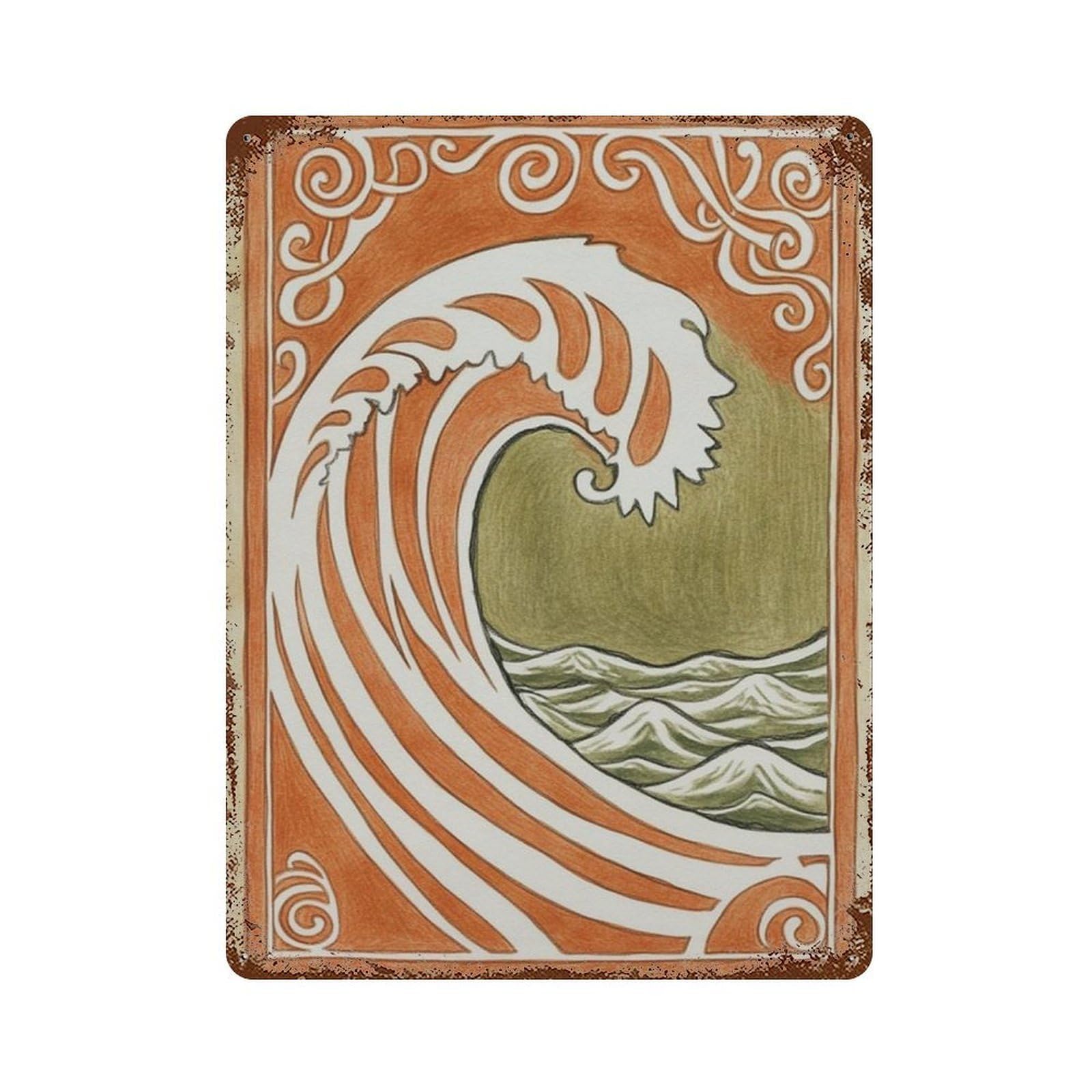 xiaoxiaoshen Ocean Wave Coastal Mediterranean Style Sea Wall Decor Art Metal Tin Poster Modern Home Decor Art Home Bar Shop Decorations Vintage Sign 40x30cm