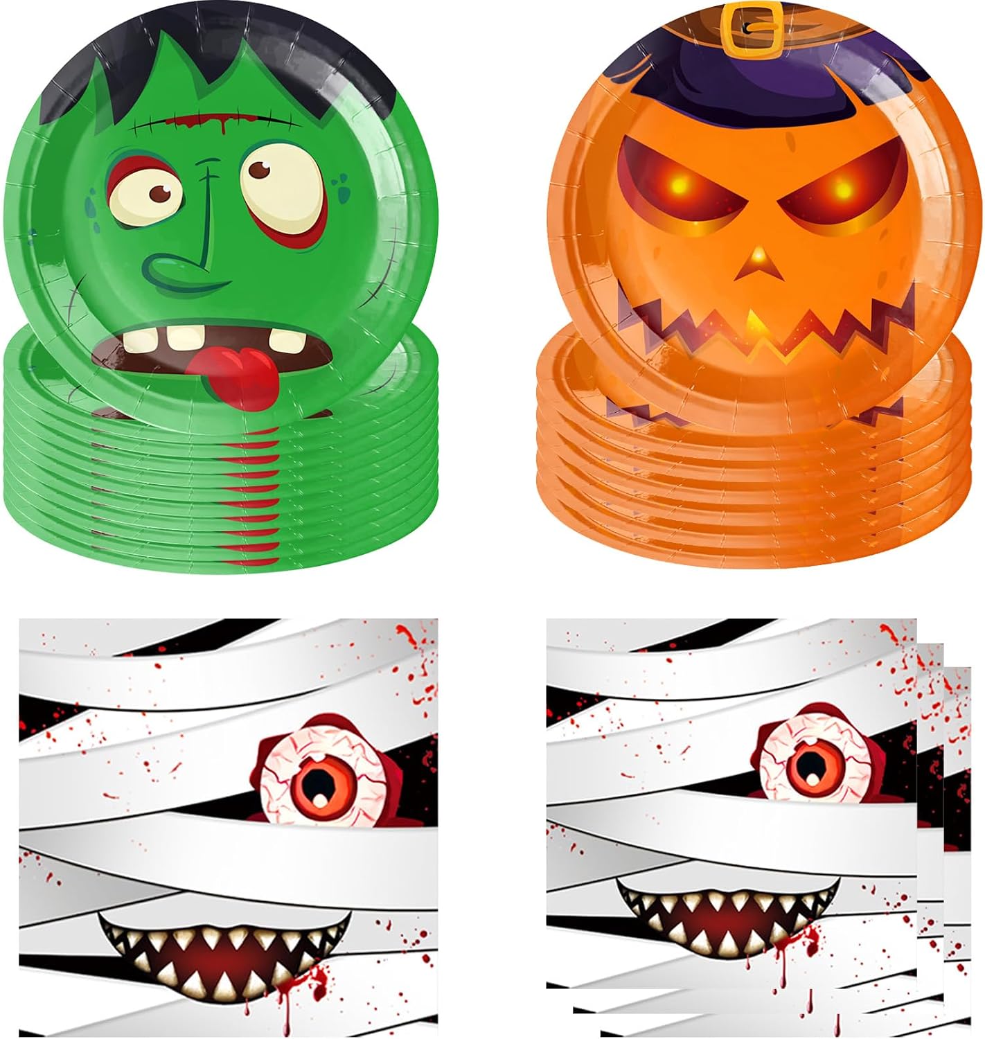 Scary Halloween Party Plates Supplies Halloween Party Decorations Tableware Disposable Pumpkin Monster Vampire Bat Themed Birthday Party Supplies