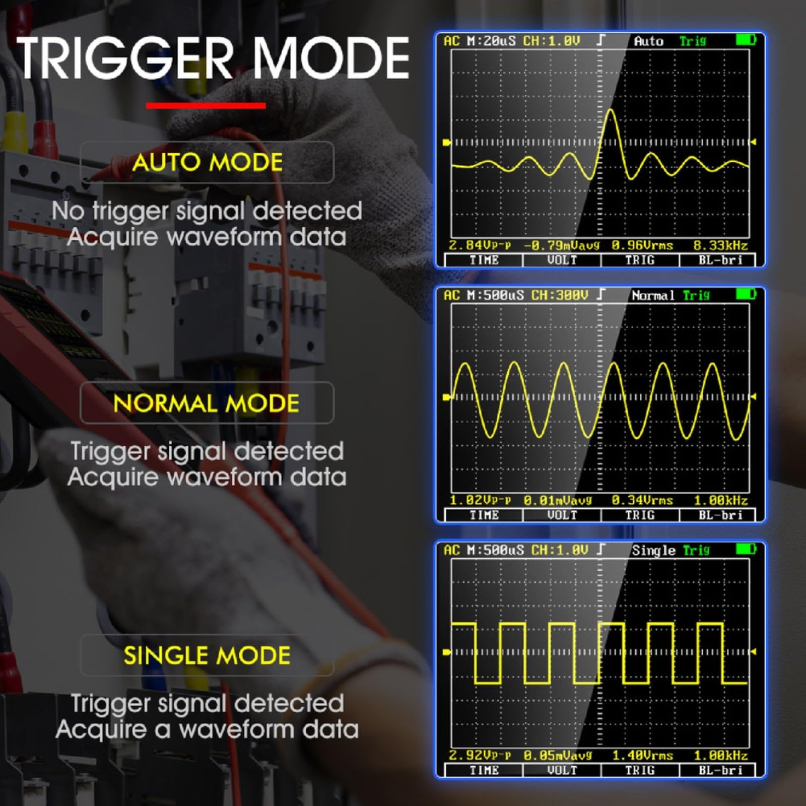 ET2010A Oscilloscope et multimètre 2 en 1, bande passante de 1 MHz, DMM, écran couleur de 6,1 cm avec stockage de données pour réparation électronique automobile