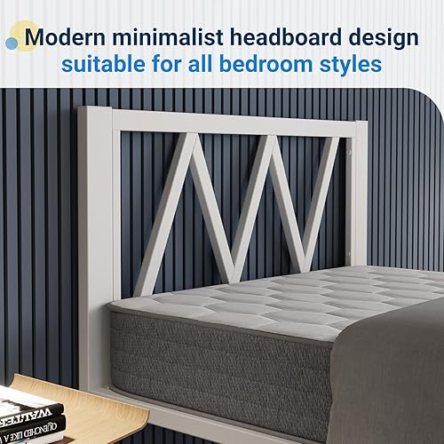 Miniatura 6 de Avenco Marco de cama individual de 14 pulgadas con cabecero, marco de cama de plataforma de metal blanco, marco de cama de tamaño individual, no