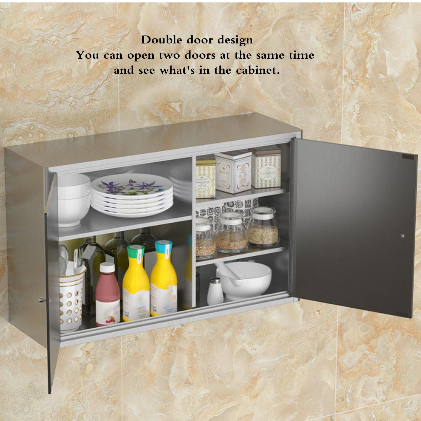 Armario De Almacenamiento De Acero Inoxidable para Montaje En Pared, Alacena De Cocina con Estantes, Armario Auxiliar para Baño, Lavadero U Organizador para Balcón(70 * 50 * 25cm)