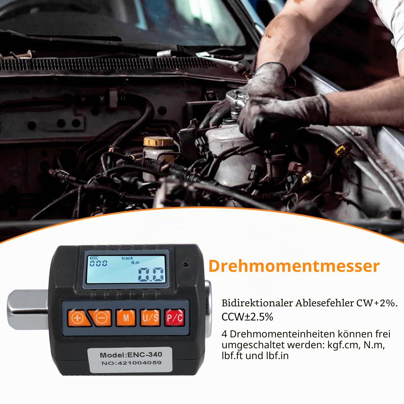 Drehmomentprüfer mit digitalem Display, Torsionsprüfer mit Schlüssel 1/2 Zoll und enthält Adapter für 3/8 Zoll und 1/4 Zoll mit Alarmfunktion von 4 hochpräzisen Torsionseinheiten