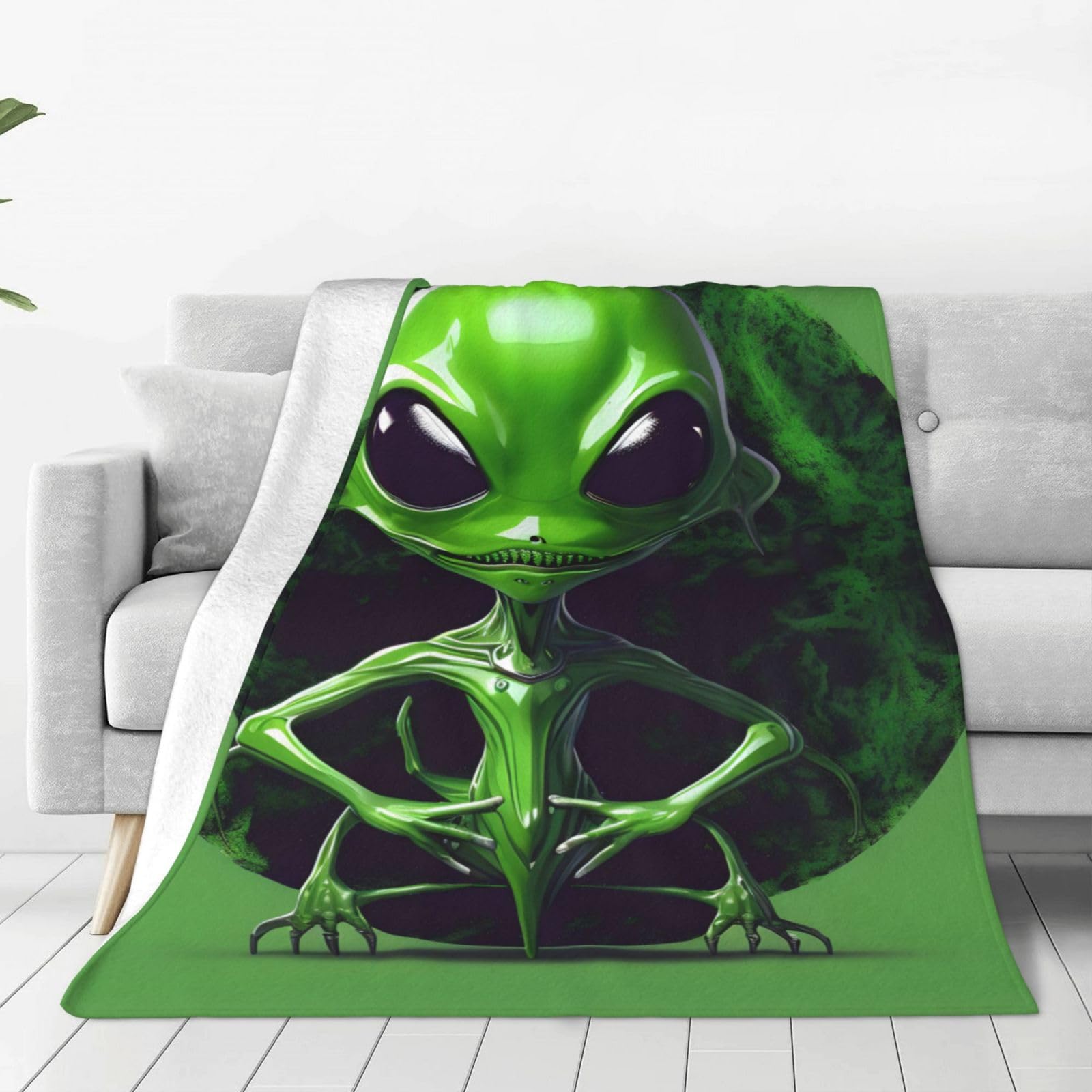 Couverture polaire lit et canapé plaid extraterrestre vert pour soirée cocooning