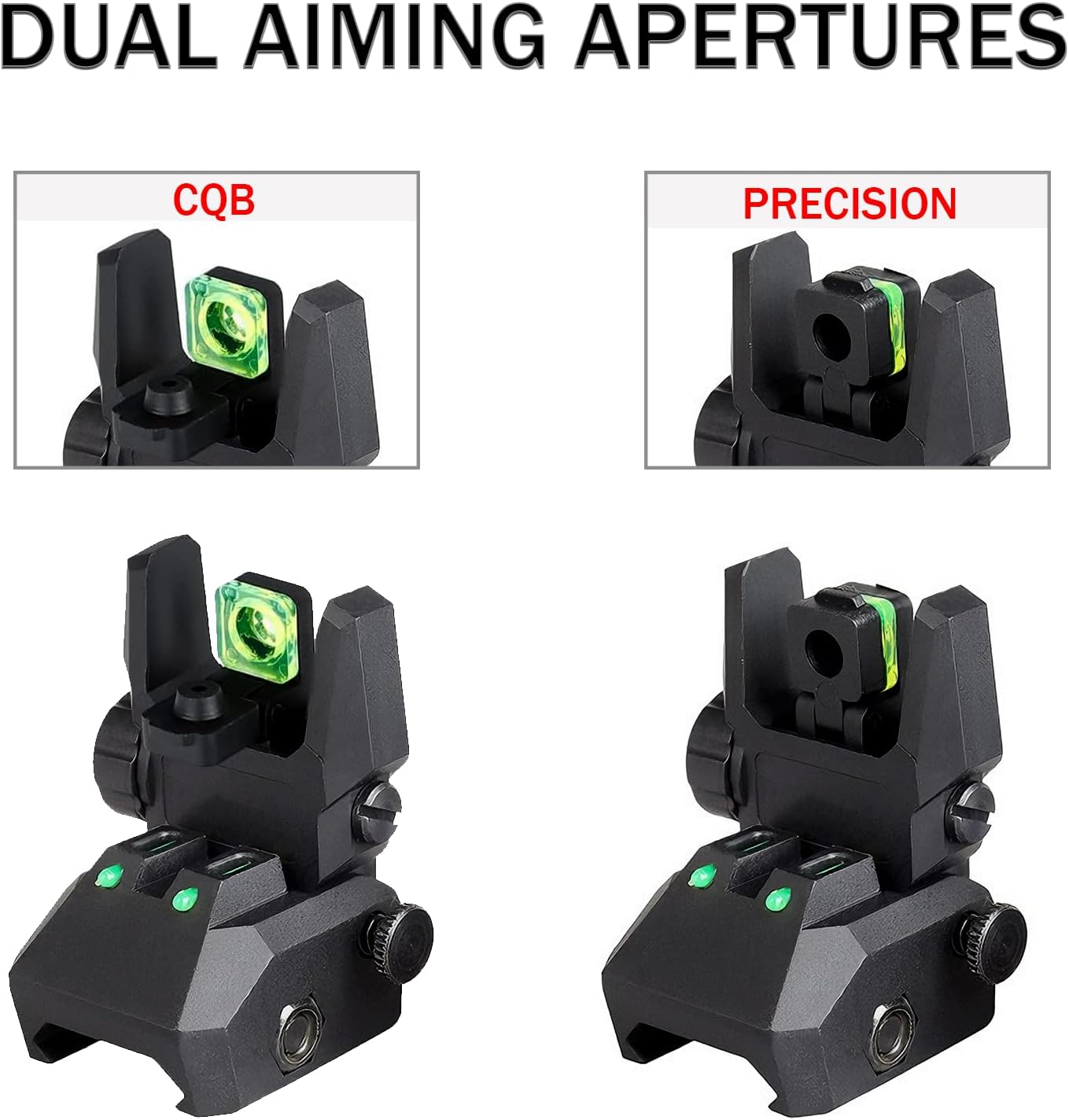 Fiber Optic Sights Flip Up Front and Rear Backup Sights with Green Red Fiber Optics Polymer Fiber Sight Black