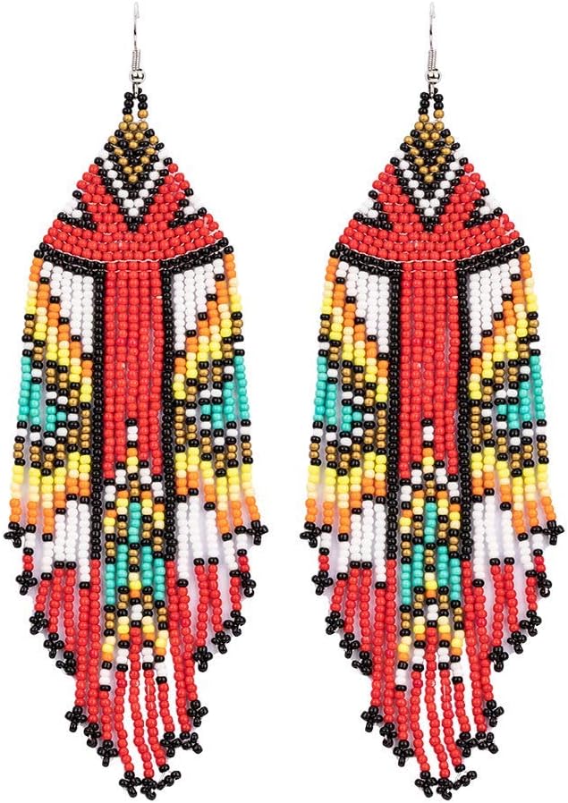 Seed Bead Jewelry: Long Bohemian Tassel Earrings for Women