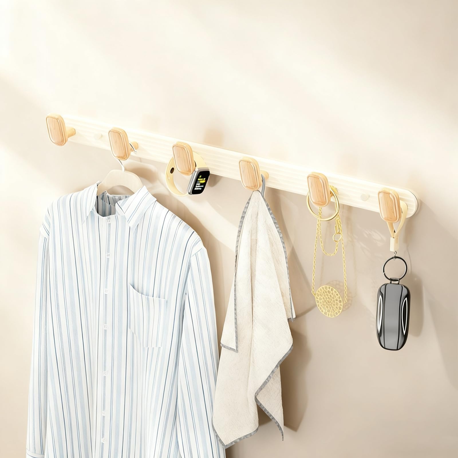 Perchero de pared de madera con estante flotante y colgador para hogar