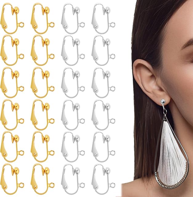 24Pcs Clip On Earring Converters, Earring Converters Pierced to Clip, clip On Earrings for Jewelry Making, Earring Backs Parts, DIY Earring, Earring Accessories (Gold and Silver)