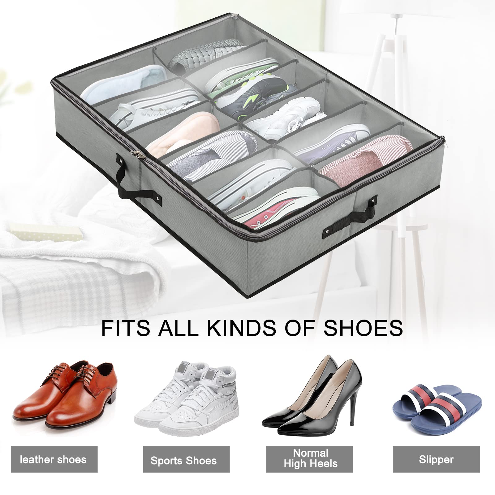 Set 2 Organizer Scarpe Sotto Letto – Trasparenti Con Cerniera – Capienza 24 Paia – 63x80x15 Cm - 2