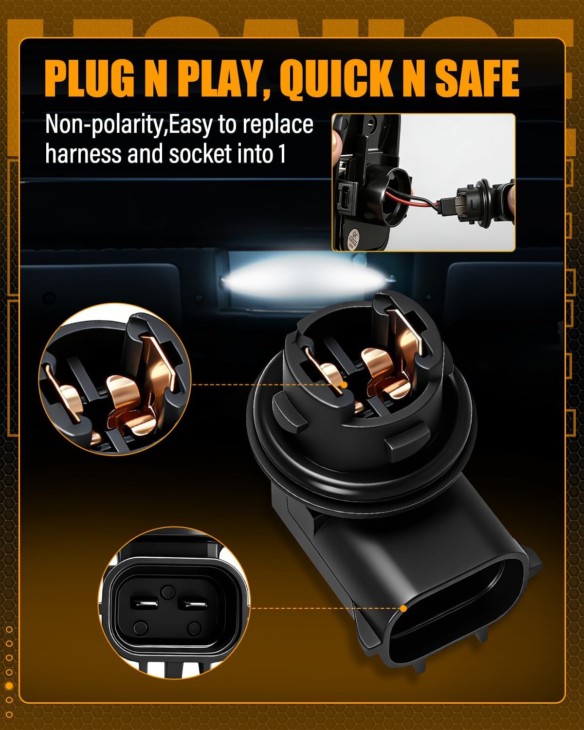 LESAUCE Upgraded LED License Plate Lights Compatible with 2005-2015 Toyota Tacoma/2000-2013 Tundra, Tag Lamp Assembly Replacement with Socket, 6000K White, IP68 Waterprooof, Pack of 2