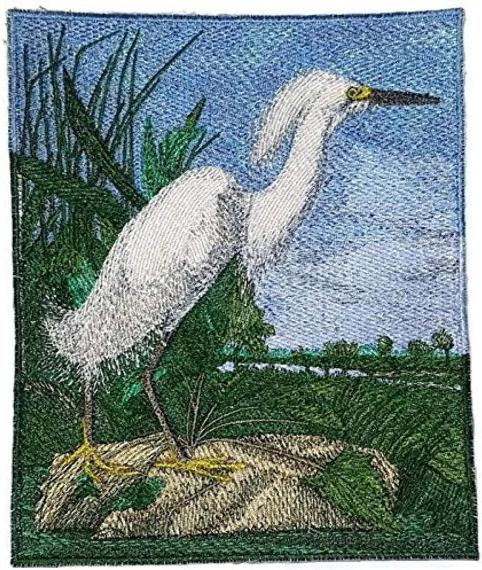 Nature Weaved in Threads, Amazing Birds Kingdom [ Snowy Heron] [Custom and Unique] Embroidered Iron on/Sew Patch [7" *6"] [Made in USA]