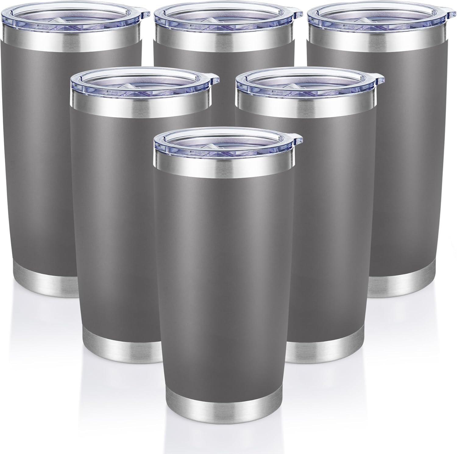 20 oz Tumblers Bulk Stainless Steel Tumbler with Lid Double Wall Vacuum Insulated Coffee Mug 20oz Powder Coated Cup for Hot and Cold Drinks, Gray, 6 pack