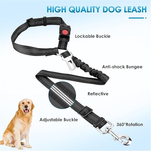 Miniatura 2 de Lukovee Correa de cinturón de seguridad para perros para automóviles, paquete de 2 cinturones de seguridad para mascotas con hebilla ajustable y