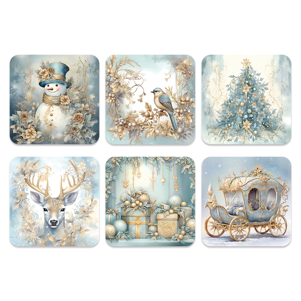 Star Online Xmas Light Blue Design Christmas Coasters Set Of 6 Housewarming Gifts For Xmas Table Suitable For Hot And Cold Drinks (Xmas Light Blue Design)