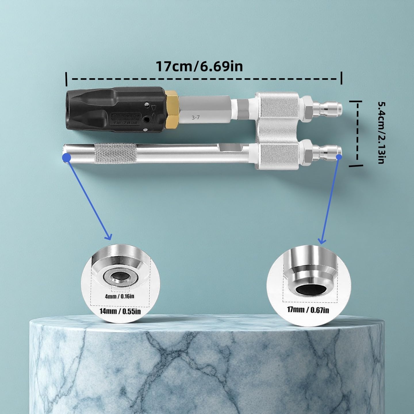 Long Range Pressure Washer Nozzle - 50FT High Reach Tip for 3-7 GPM, 0-60° Adjustable Spray Angle with 1/4" Quick Connect, Stainless Steel Construction