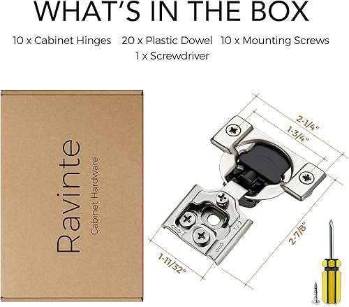 Miniatura 8 de Ravinte Paquete de 10 5 pares de bisagras de gabinete superpuestas de 12 pulgada para cocina, bisagras de gabinete de cierre suave, bisagras de
