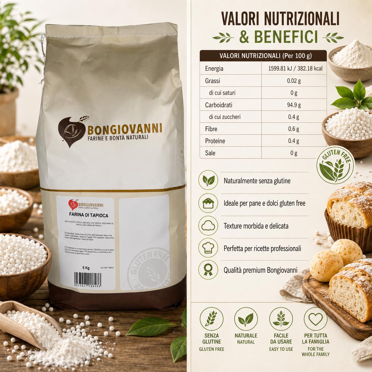 BONGIOVANNI FARINE E BONTA' NATURALI Farina di Tapioca 5Kg