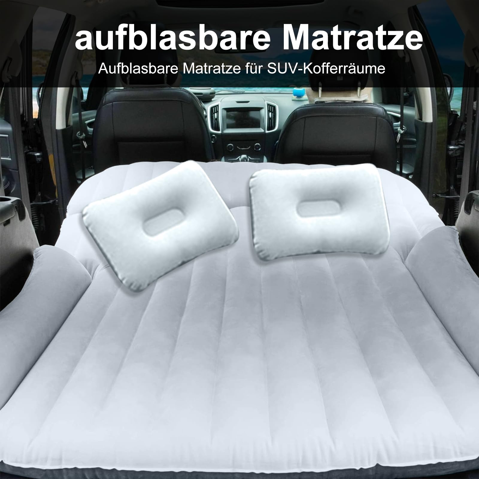 Colchón de aire para coche 184x122x15 cm con dos almohadas autoinflable 2-3 personas