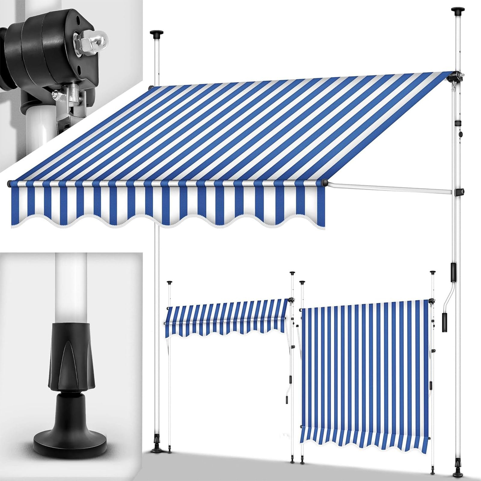 Tenda da Sole a Bracci Estensibili Pergolato da Giardino Copertura della tenTensole Manuale Retrattile per Terrazza o Balcone in Metallo e Poliestere,350cm