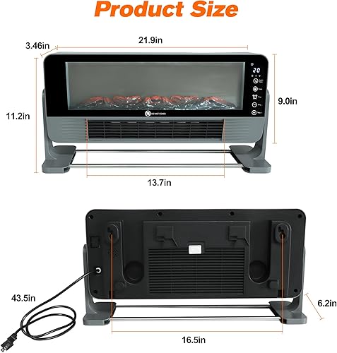 Miniatura 8 de Calentador de espacio, calentador de chimenea, calentadores para uso en interiores con efecto de llama 3D, aire acondicionado portátil de 1500 W,
