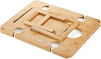 Vista 3 de Kingrol Mesa de picnic de vino de bambú con botella de vino, soporte para cuchillos de vidrio y queso, para parque, camping, playa, aperitivos