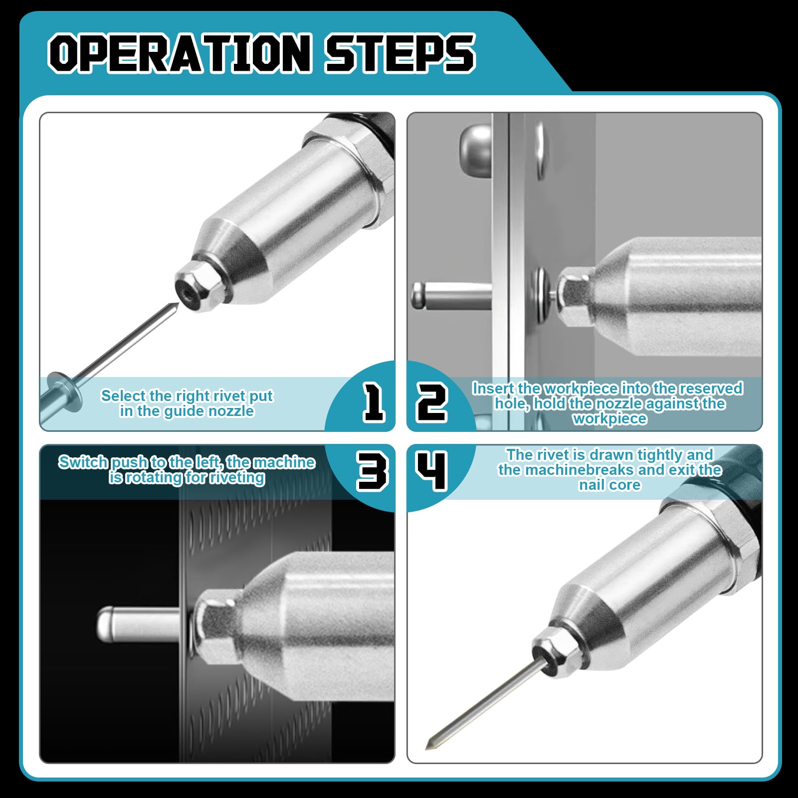 Pince à riveter sans fil Compatible avec Makita 18V batterie, Outil de rivetage électrique sans balai avec lumière LED pour rivets aveugles 2.4-5.0 mm (Sans Batterie)