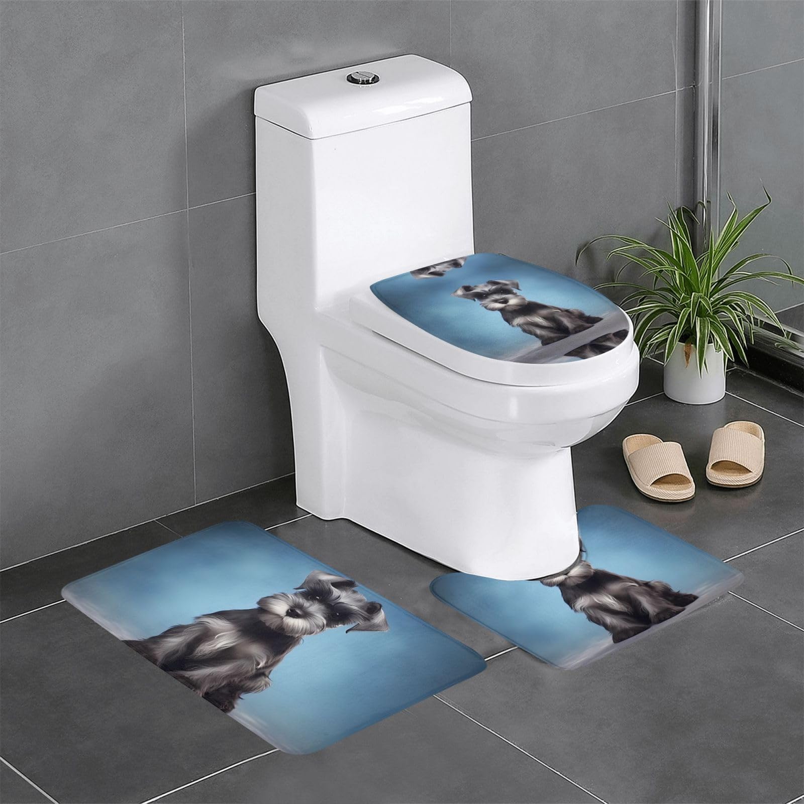 Tapis de salle de bain schnauzer imprimé 3 pièces lavable et antidérapant