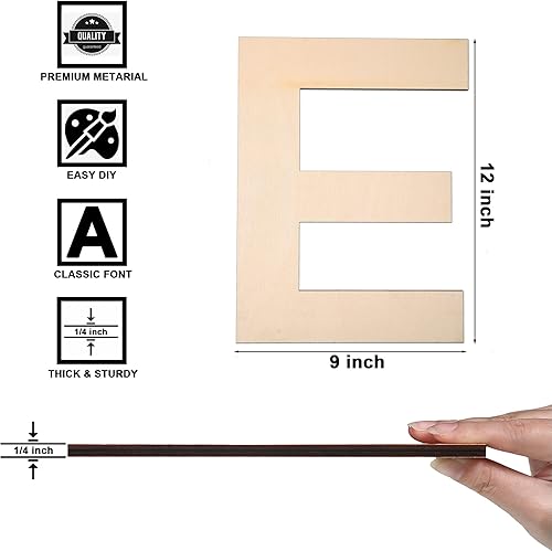 Vista 21 de Símbolo de madera de 12 pulgadas y letra grande de madera sin terminar de 1/4 de pulgada de grosor para manualidades, decoración de pared del hogar
