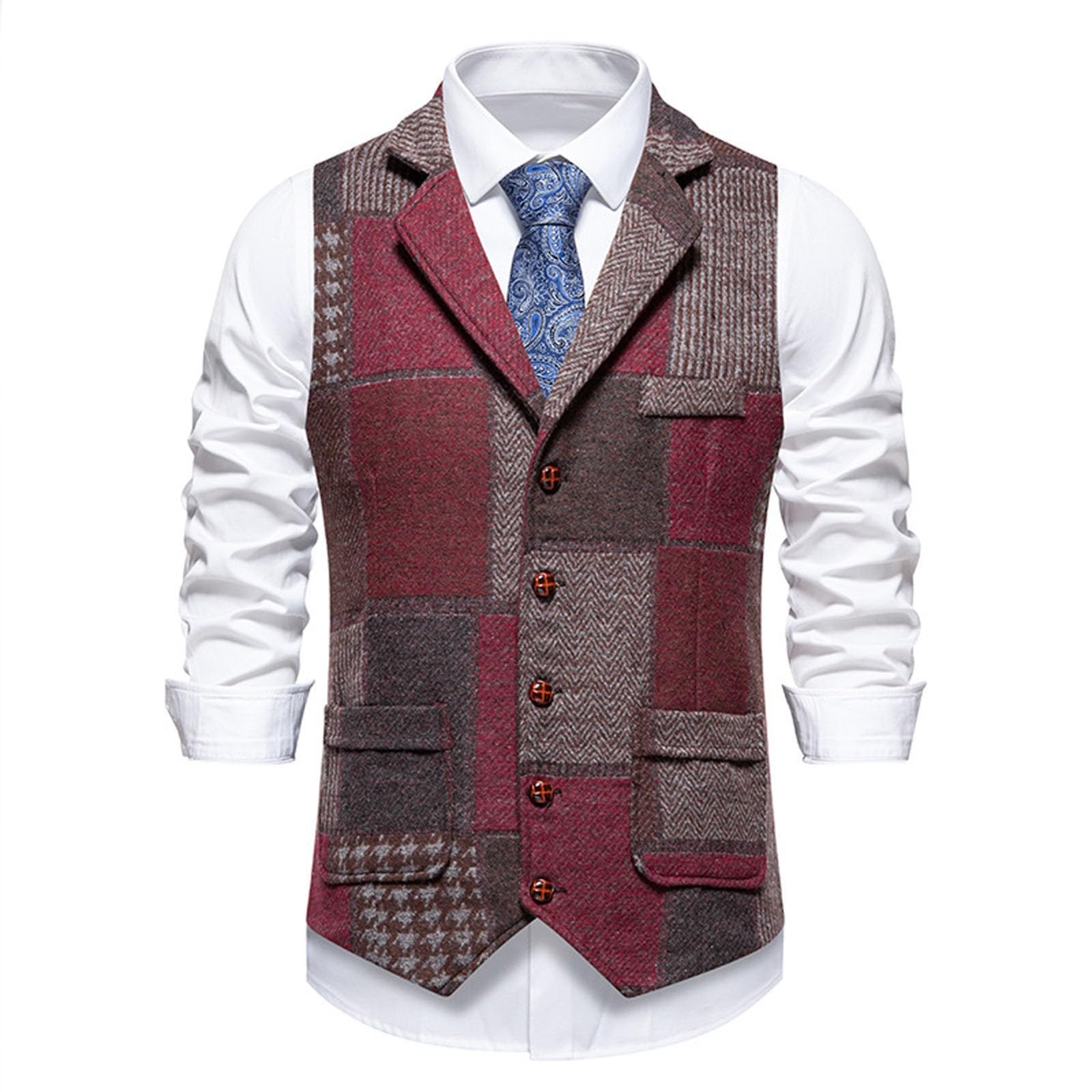 Chaleco patchwork retro de hombre ideal para looks casuales y formales de otoño 7