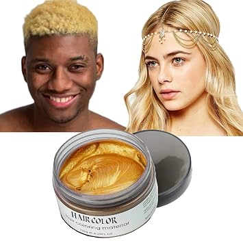Temporary Hair Color Wax, 4.23 Ounces Blonde Gold Hair Spray, Hair Color Spray, Natural Washable Hair Wax Color,Kids Temporary Hair Dye Clays for Christmas Parties,Role Playing,Cosplay,HalloweenGold