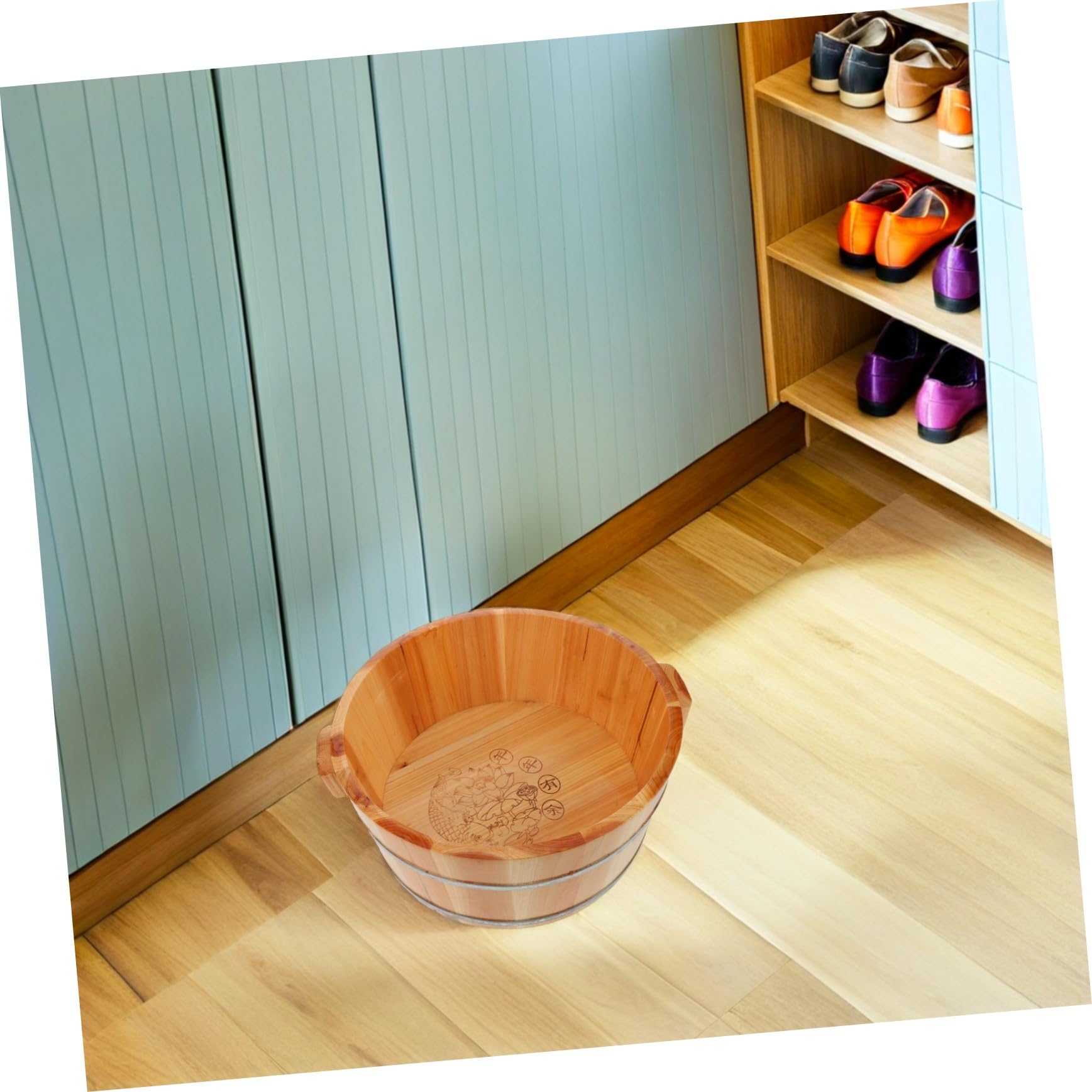 Cubo de Pedicura de Madera Marrón para Remojar los Pies