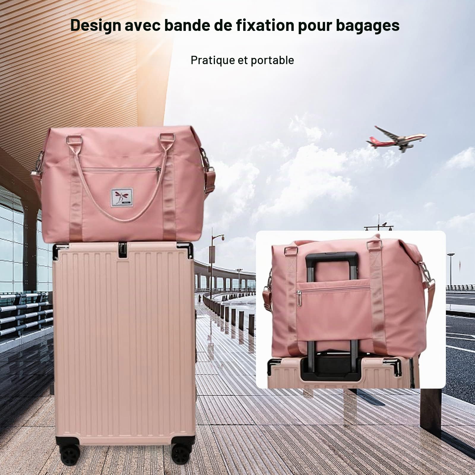 FANDARE Femme Sacs de Voyage Sacs de Sport Cabas de Fitness Sacs de Sport Grand Format Sac à bandoulière Sac à Main Sac à Dos Grande Taille Sac Week-End Voyage Léger Sacs polochons Rose