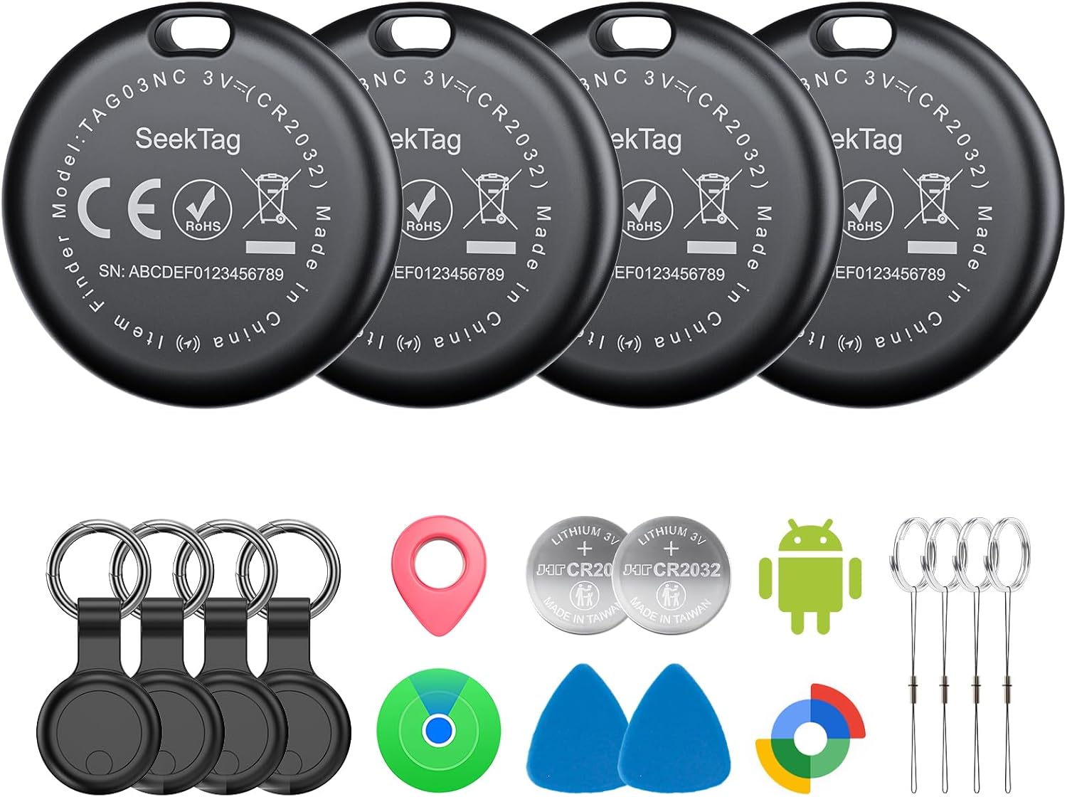 Air Tags for Android,Air Tags-4 Pack Android,Air Tracker Tags with 4 Case,2 Year Battery Life,Google & Apple Find Trackers for Google'S Find Hub App & Apple Find My,IP65 Waterproof Luggage Tracker