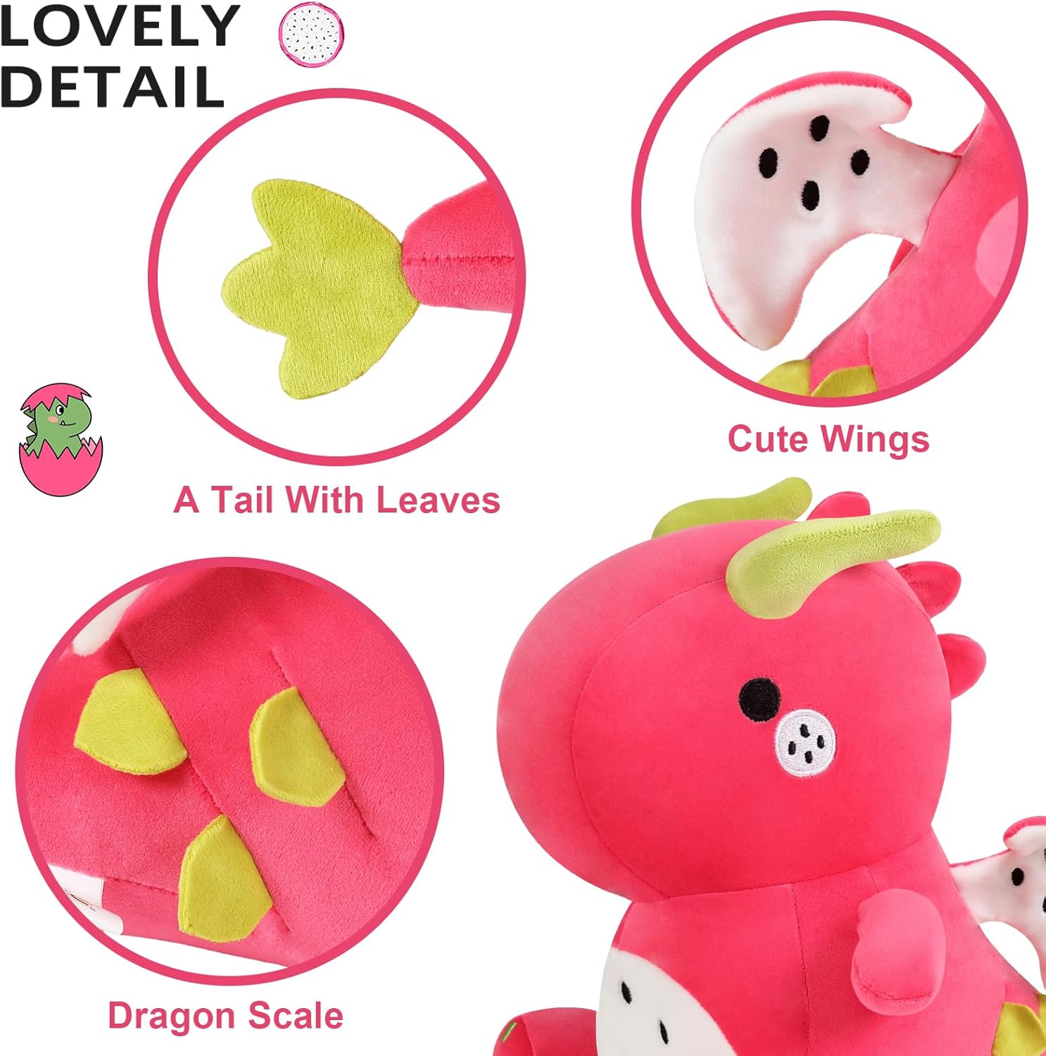 Ditucu Cute Dragon Fruit Dinosaur Stuffed Animals Plush Toys Dolls Soft Dino Pitay Plushie Birthday Gifts for Kids Girls Boys Red 16 inch - Image 5
