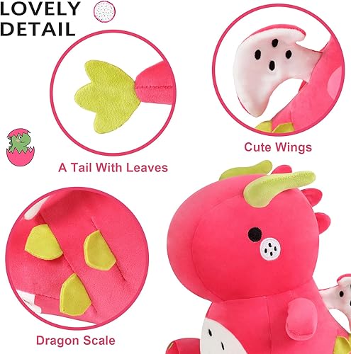 Miniatura 4 de Ditucu Lindos animales de peluche de dinosaurio de fruta del dragón, muñecos de peluche suaves de dinosaurio Pitay, regalos de cumpleaños para niños