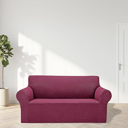 Vista 103 de Cupuamon Fundas elásticas para sofá de 3 cojines, funda protectora de muebles con parte inferior elástica de tela jacquard a cuadros pequeños