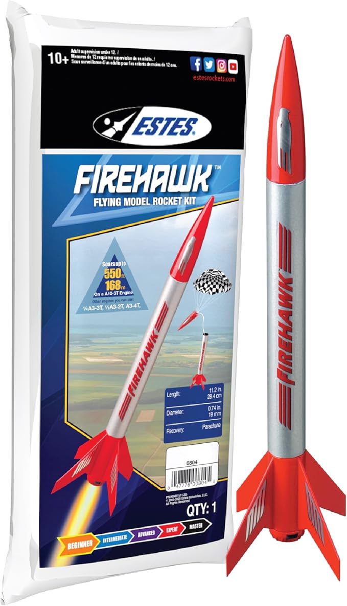 Estes 804 Firehawk Rocket-Building Kit, Beginner Flying-Rocket-Model Kit for Ages 10+