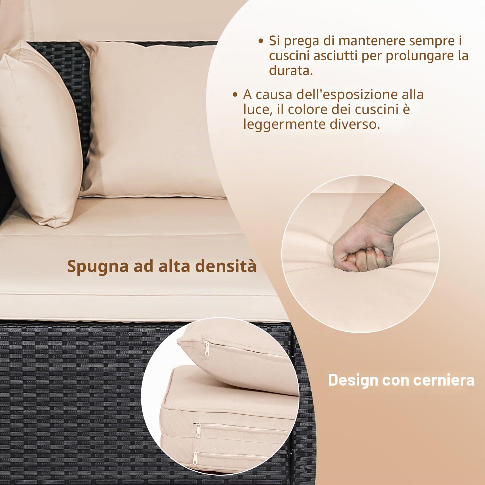 GIANTEX Lettino da Esterno in Rattan, Set di Divani da Patio con Tettuccio Retrattile e 2 Tavolini, Lettino da Esterno con Morbidi Cuscini e Ampia Superficie di Sdraio, 3 Colori (Beige)